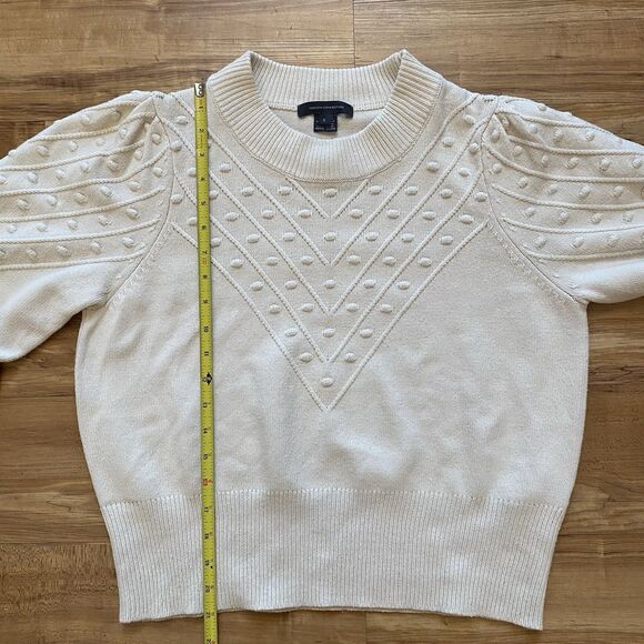 French Connection L Cropped Bobble-Stitch Knit Sweater Cream Cottage Preppy Chic - Picture 15 of 16
